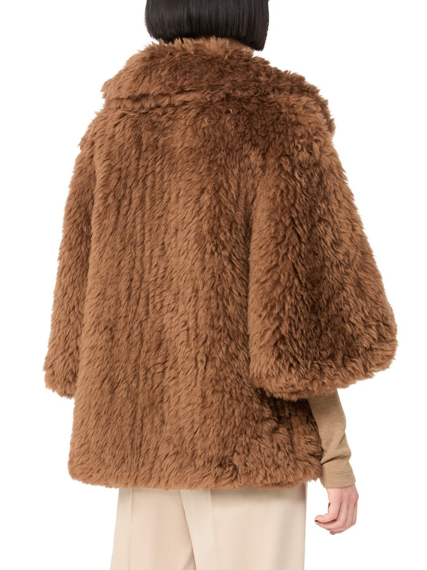 Max Mara Short Boxy Wool Cape With Leather-Trimmed Pockets