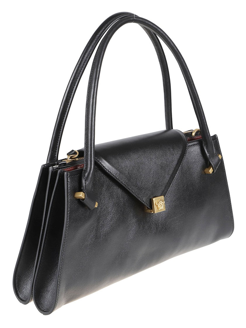 Versace Elongated Structured Handbag In Smooth Calf Leather