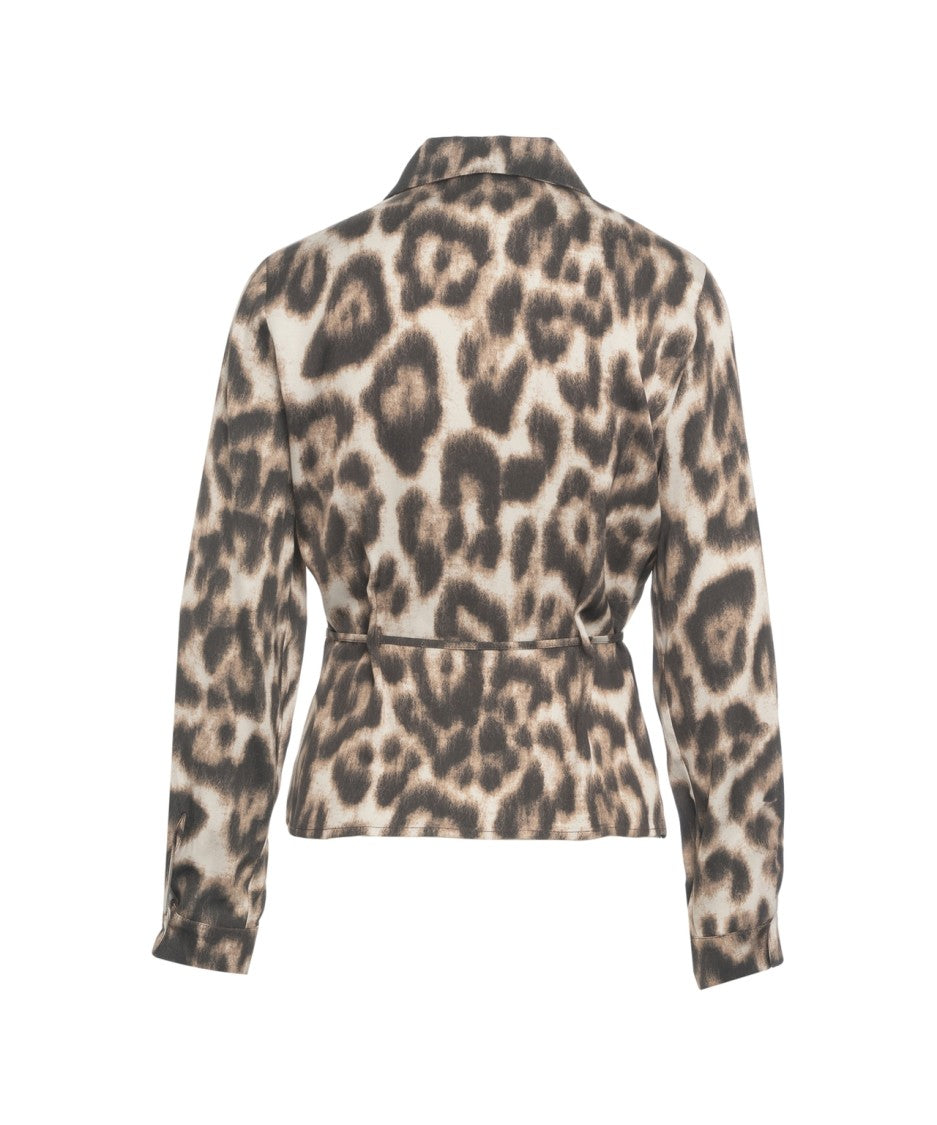 Jucca Animal Print Blouse With Integrated Waist Belt