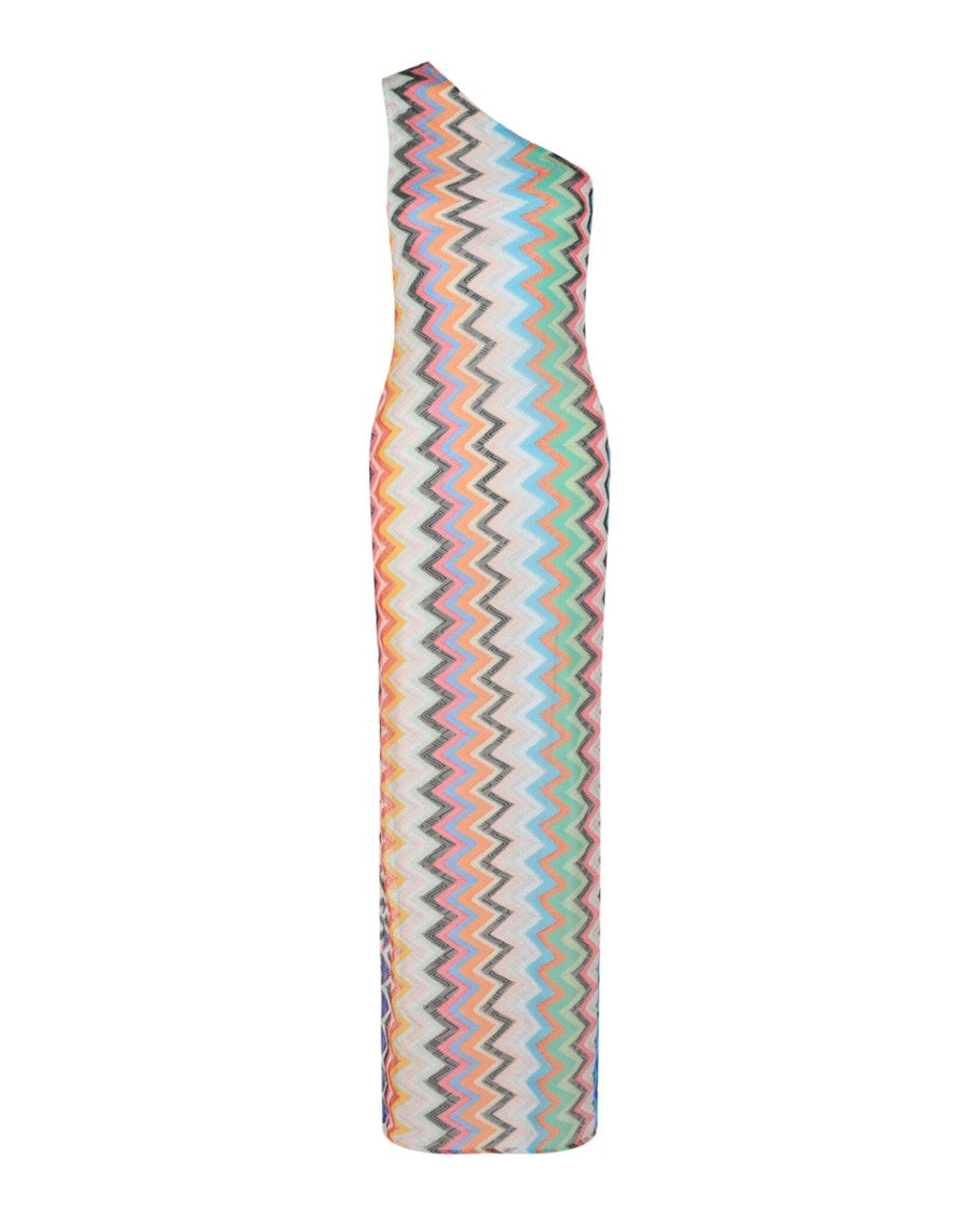 M Missoni One-Shoulder Zig Zag Maxi Dress