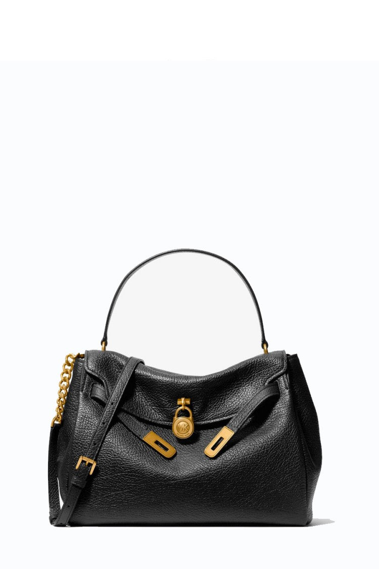 Michael Kors Black Padlock Hardware Leather Satchel