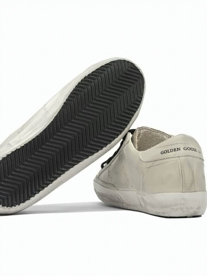 Golden Goose Distressed White Leather Sneakers With Leopard Print Star Detail