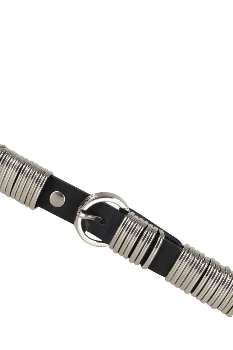 Federica Tosi Black And Silver Ring Buckle Metal Rings Leather Belt