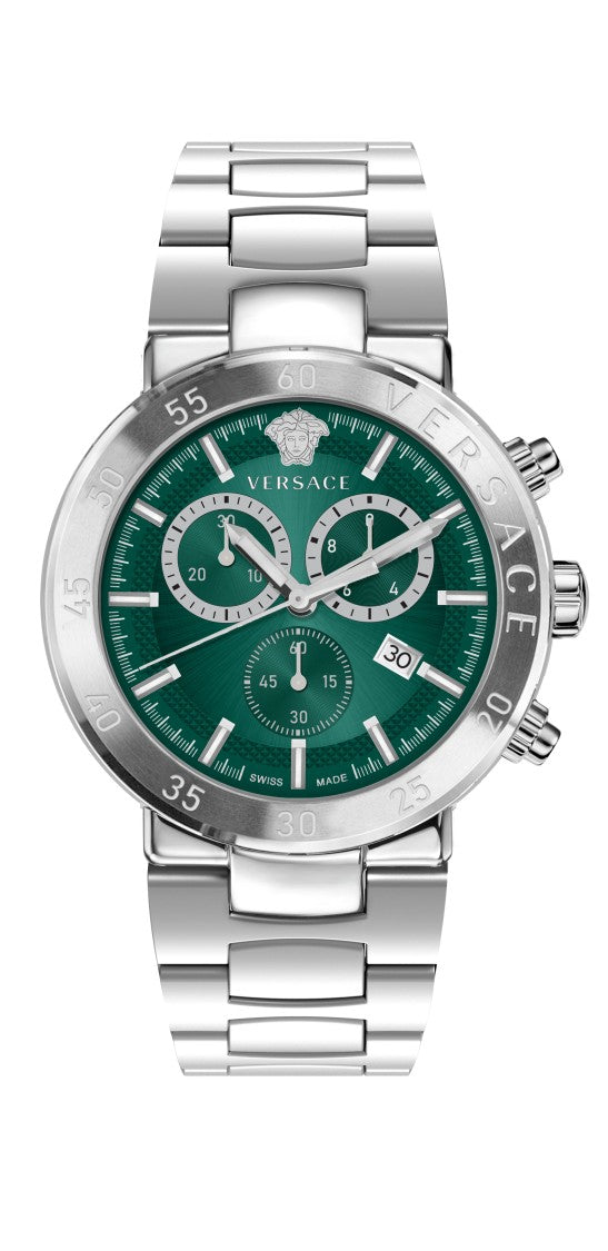 Versace Urban Mystique Chrono Quartz Watch With Green Dial And Stainless Steel Finish