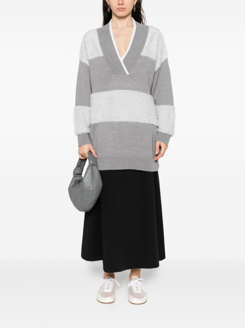 Liu Jo Three-Quarter Sleeve Striped V-Neck Sweater