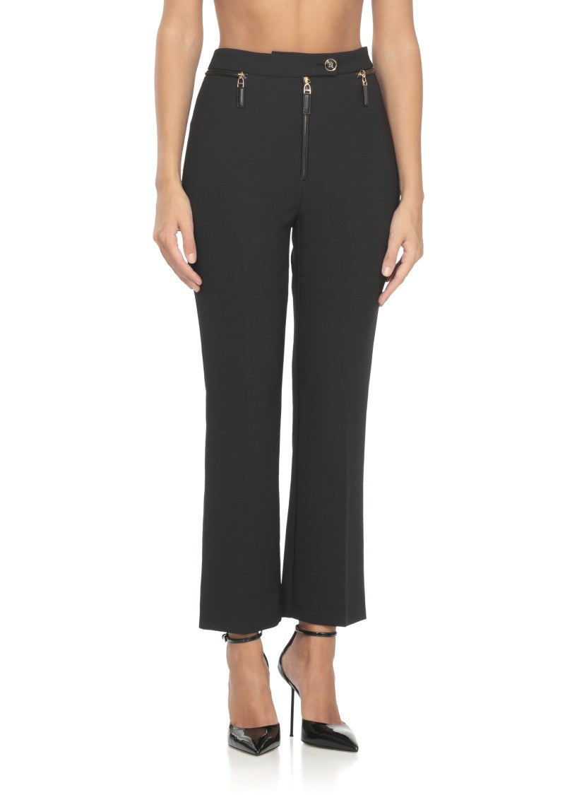 Elisabetta Franchi Straight-Leg Cropped Crepe Pants With Gold Accents