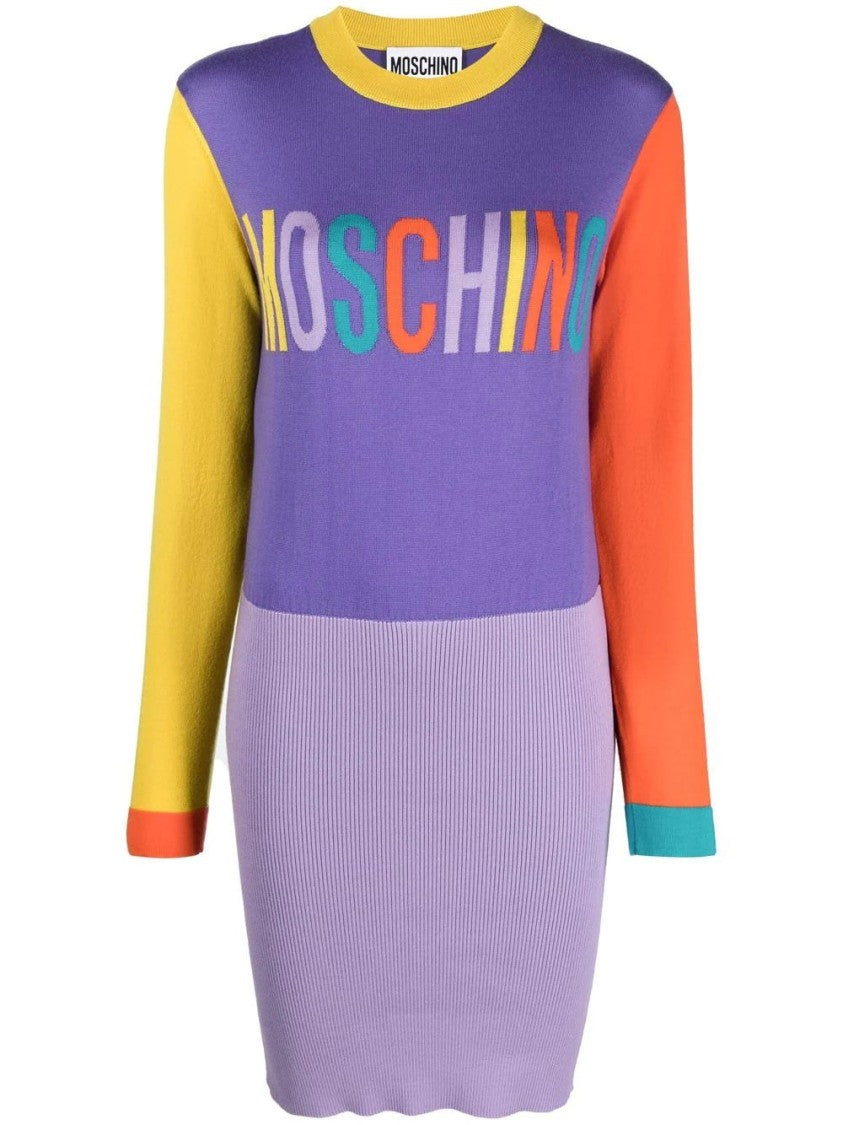 Moschino Color-Block Mini Dress With Ribbed Skirt And Playful Sleeves