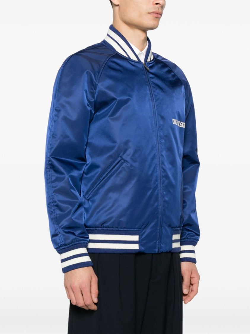 Valentino Blue Satin-Finish Bomber Jacket