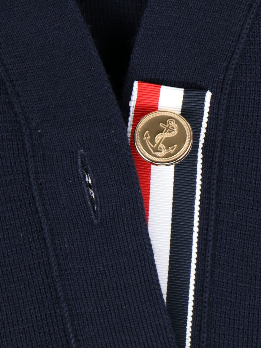 Thom Browne Blue 4-Bar V-Neck Virgin Wool Cardigan