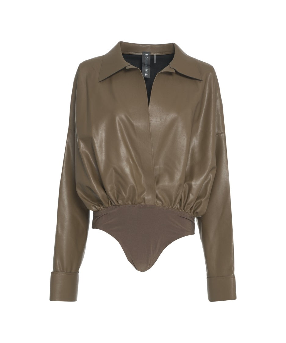 Norma Kamali Boyfriend' Faux Leather Bodysuit