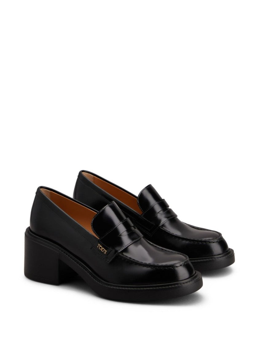 Tod's Black Polished Leather Penny Loafers