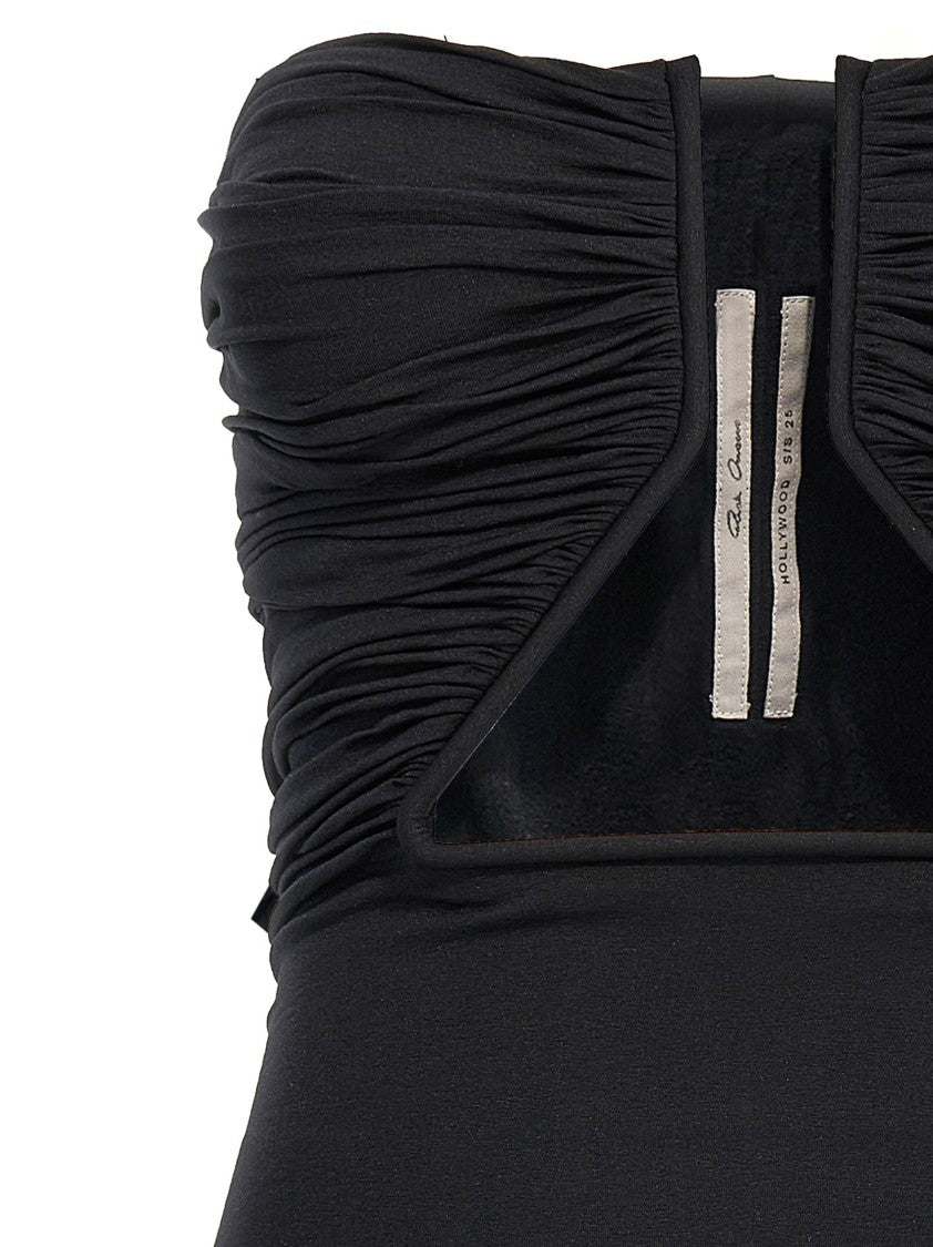 Rick Owens Off-The-Shoulder Black 'Prong' Mini Dress