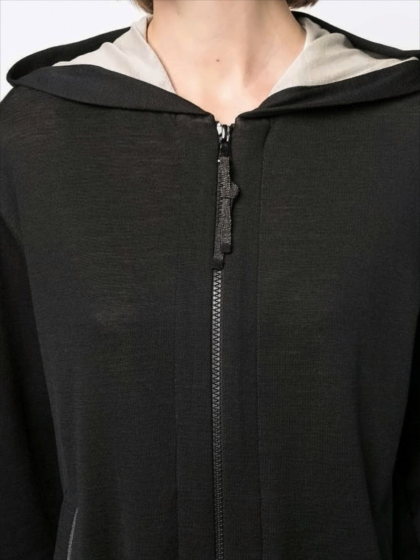 Brunello Cucinelli Long-Sleeve Zip-Up Hoodie In Semi-Sheer Fabric