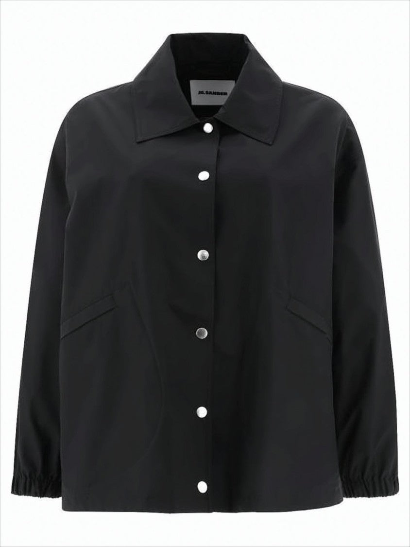 Jil Sander Boxy Black Cotton Jacket With Bold Logo Detailing