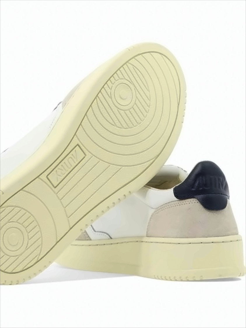 Autry Low-Top White Leather Sneakers With Beige Suede Overlays