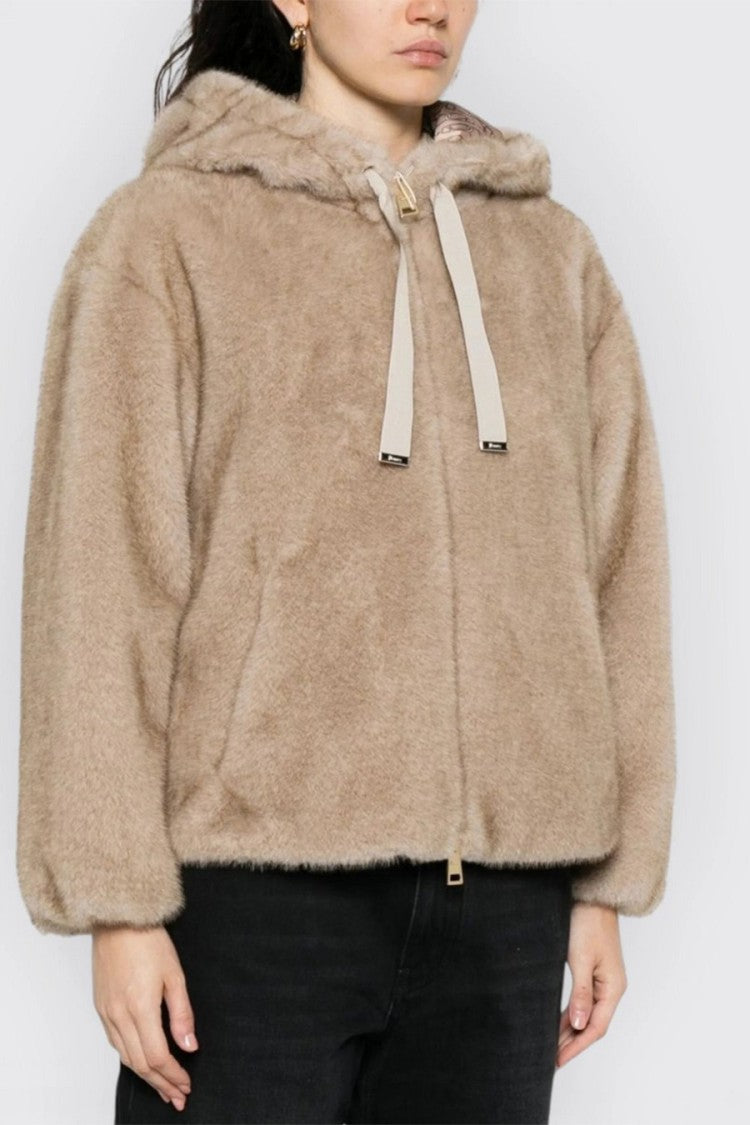 Herno Beige Polyester Fur-Effect Hooded Jacket