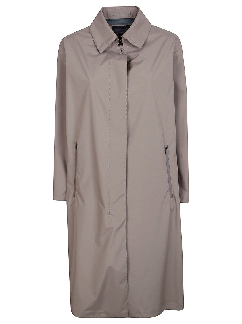 Herno Dove Grey Short Coat With Classic Collar And Concealed Button Placket
