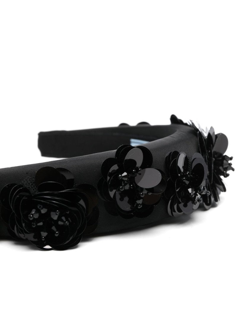 Prada Re-Nylon Headband With 3D Flowers