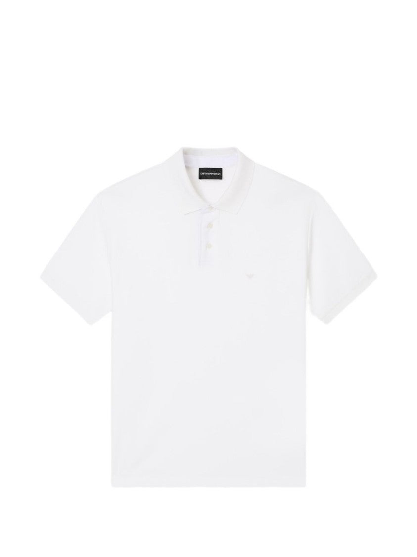 Emporio Armani White Button Placket Logo Polo Shirt