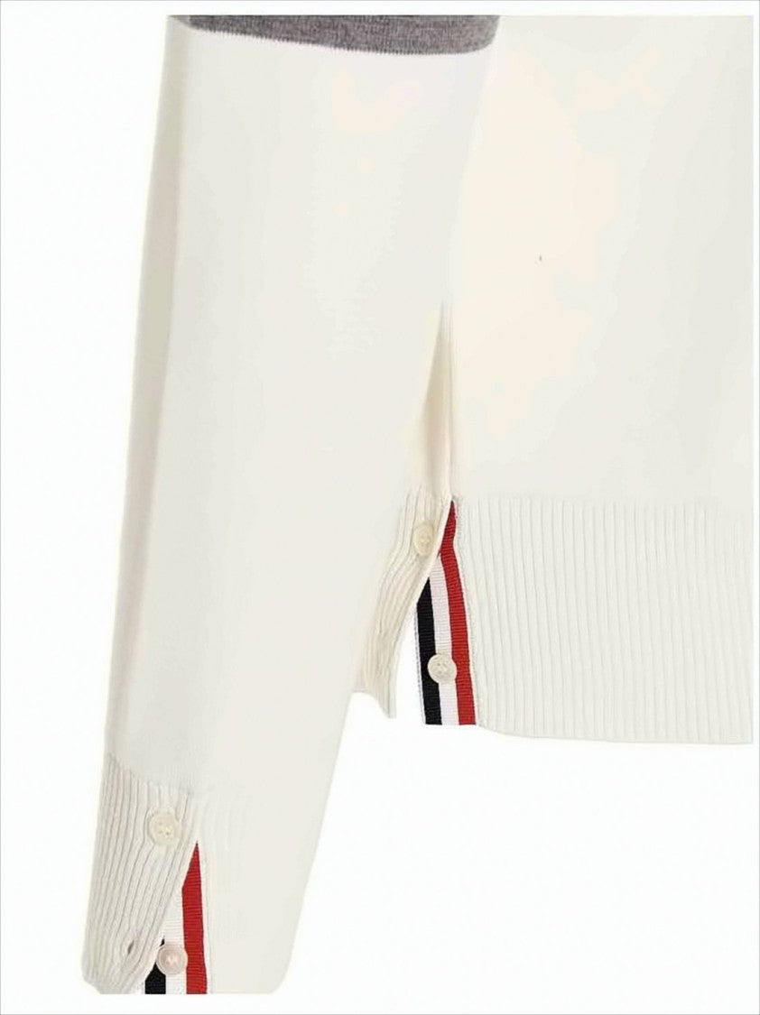 Thom Browne Classic White Cotton Knit Sweater