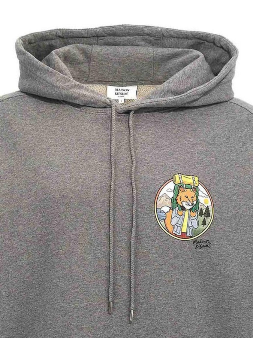 Maison Kitsuné Cropped Cotton Hoodie With Fox Graphic Patch