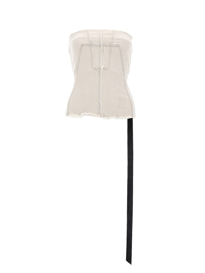 Drkshdw By Rick Owens Strapless Structured Asymmetry Denim Bustier Top