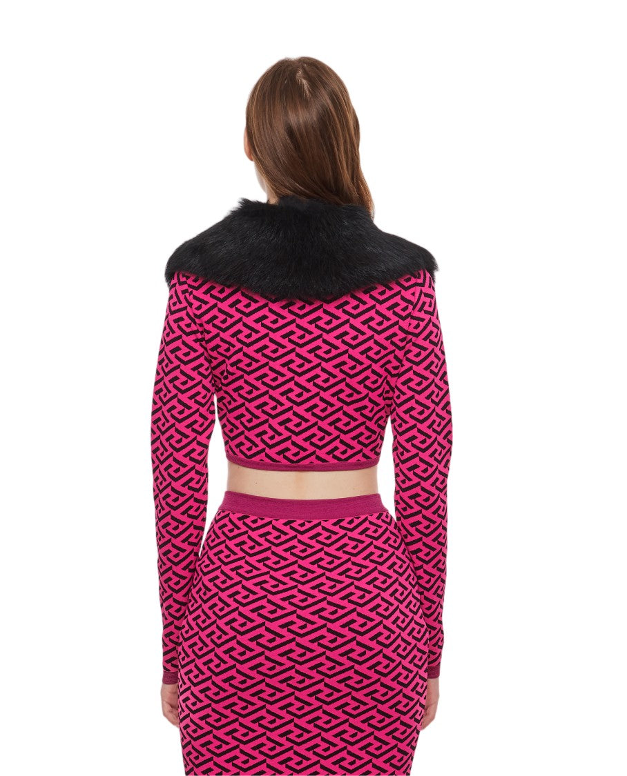 Versace Cropped Knitted Sweater With Faux Fur Collar