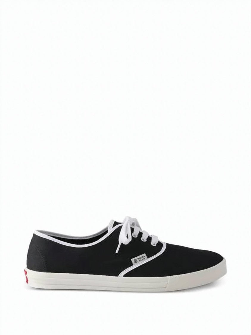 Prada Low-Profile Cotton Fabric Sneakers With White Piping