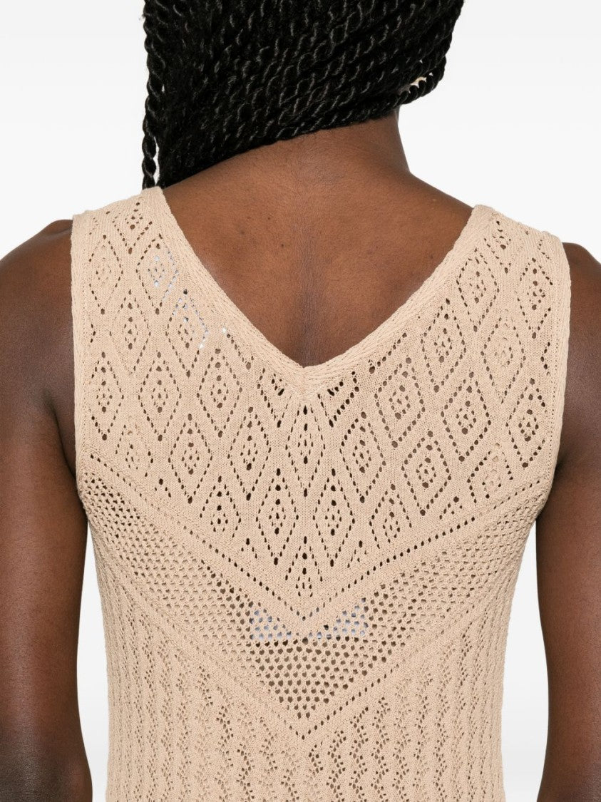 Blugirl Sleeveless Maxi Dress With Intricate Knit Patterns