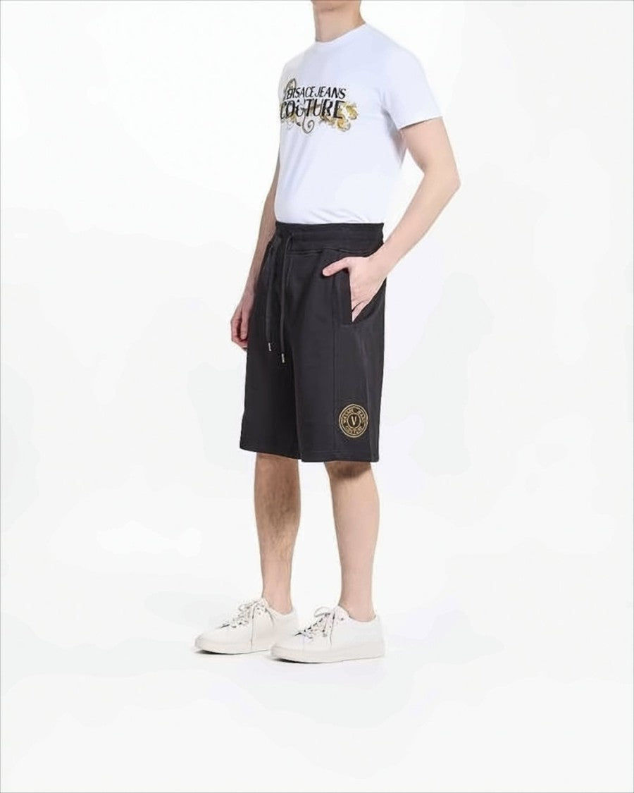 Versace Relaxed Fit Cotton Shorts With Drawstring Waistband And Gold Accents