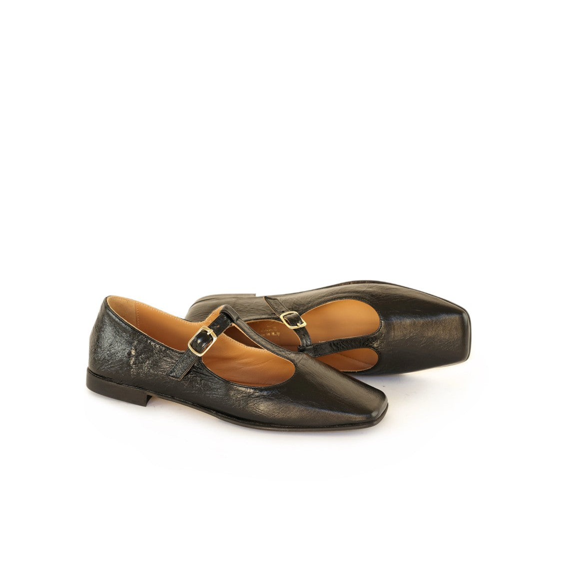 Ton Gout T-Strap Square Toe Ballerina Shoes In Italian Leather