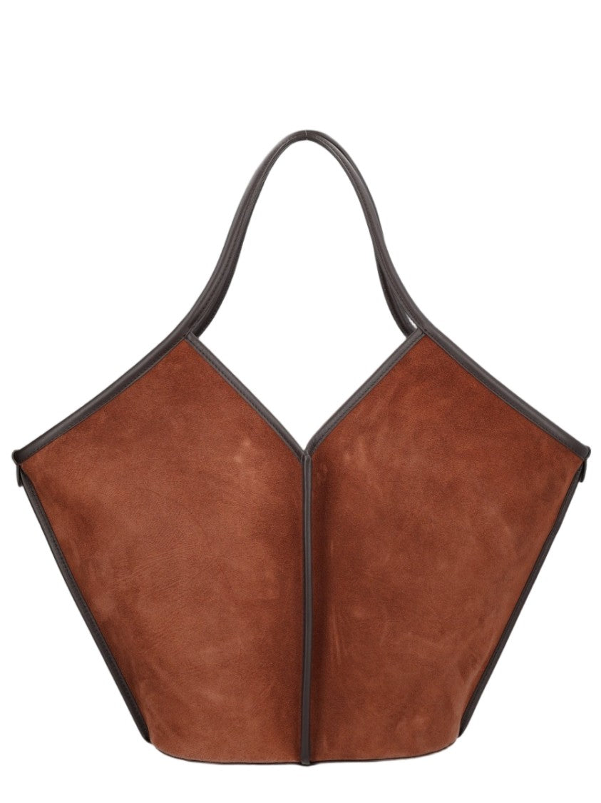 Hereu Brown Geometric Calf Suede Tote Bag