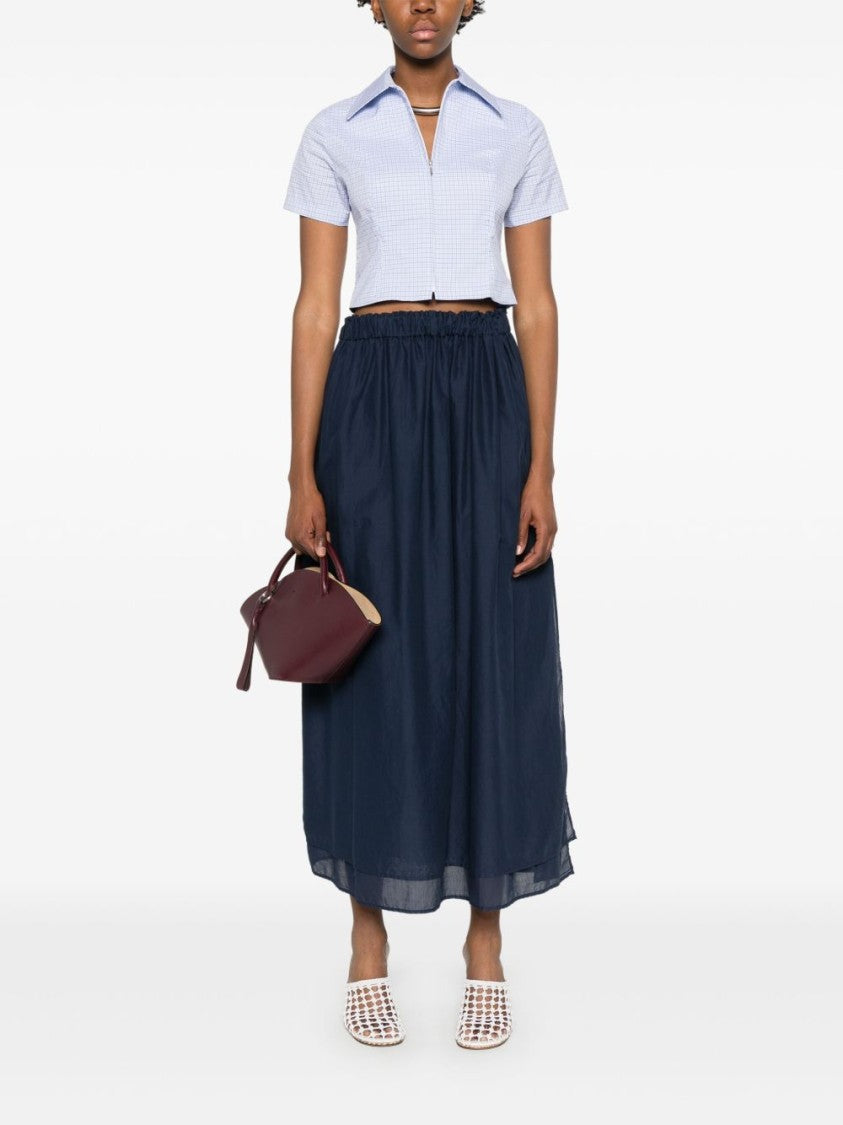 Jucca Navy Blue Cotton Midi Skirt