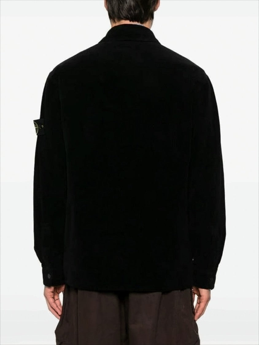Stone Island Classic Black Corduroy Jacket With Button-Up Front