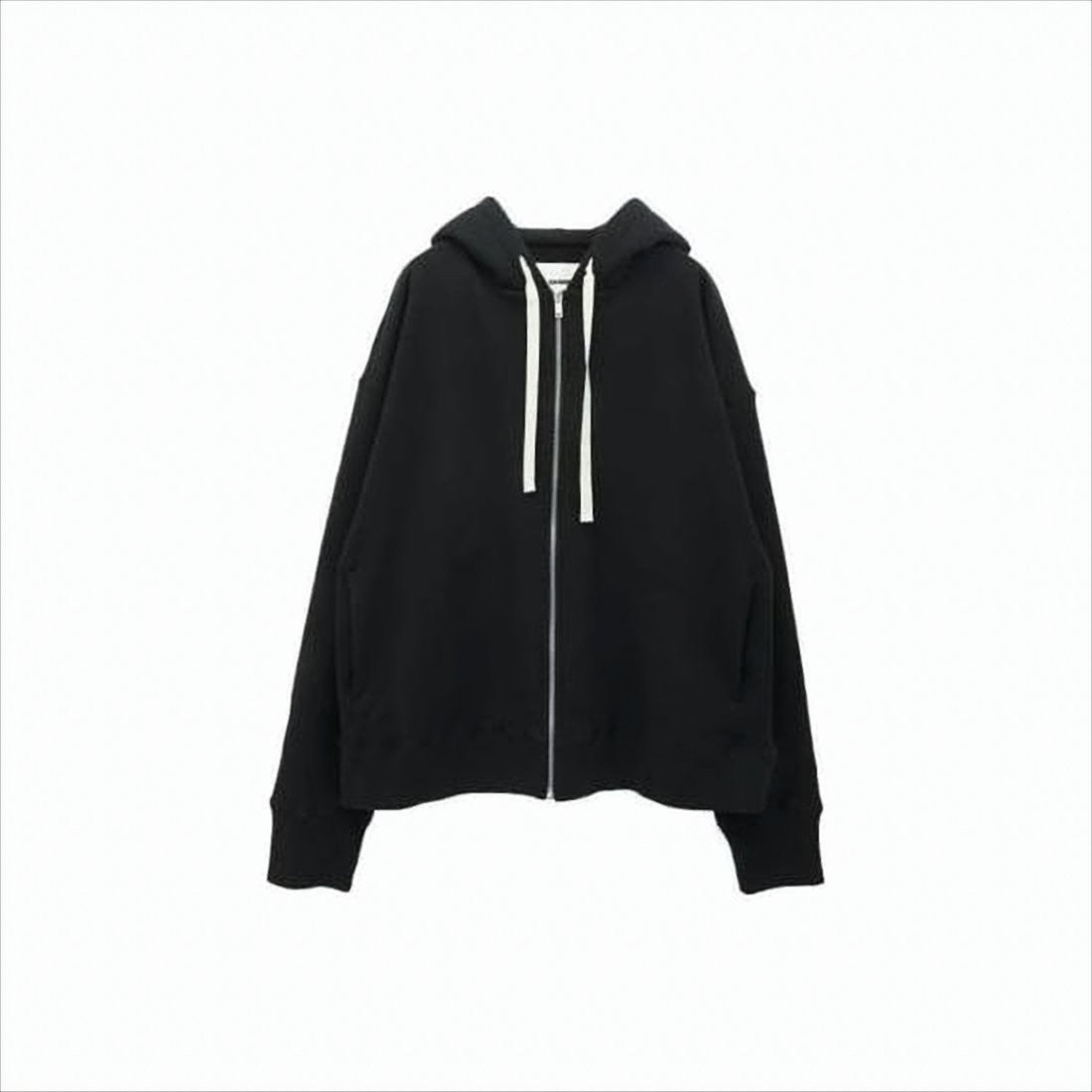Jil Sander Black Minimalist Zip-Up Hoodie With Drawstring Hood And Ribbed Cuffs