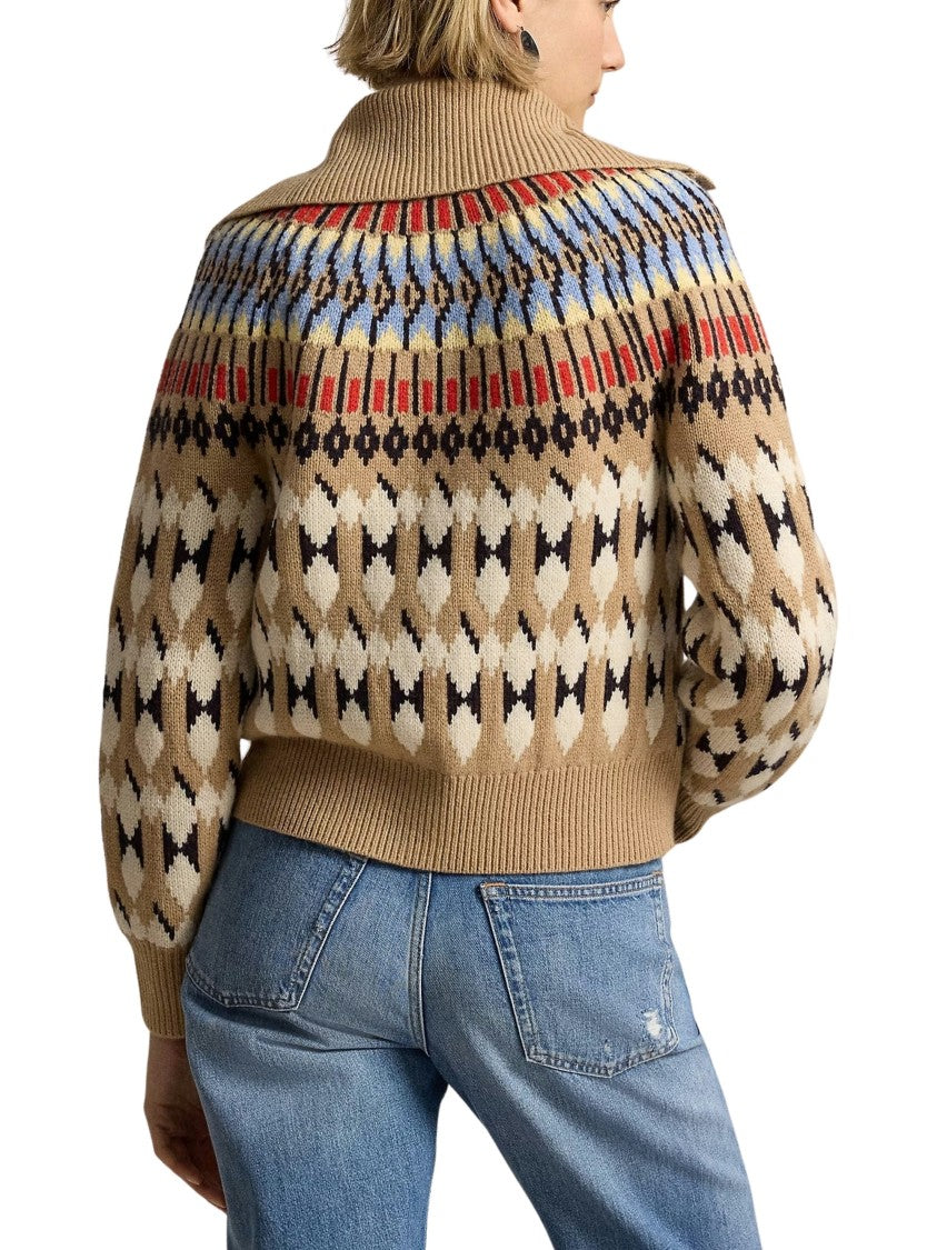 Polo Ralph Lauren Geo-Motif Wool-Cashmere Cardigan With Button-Down Front And Ribbed Details