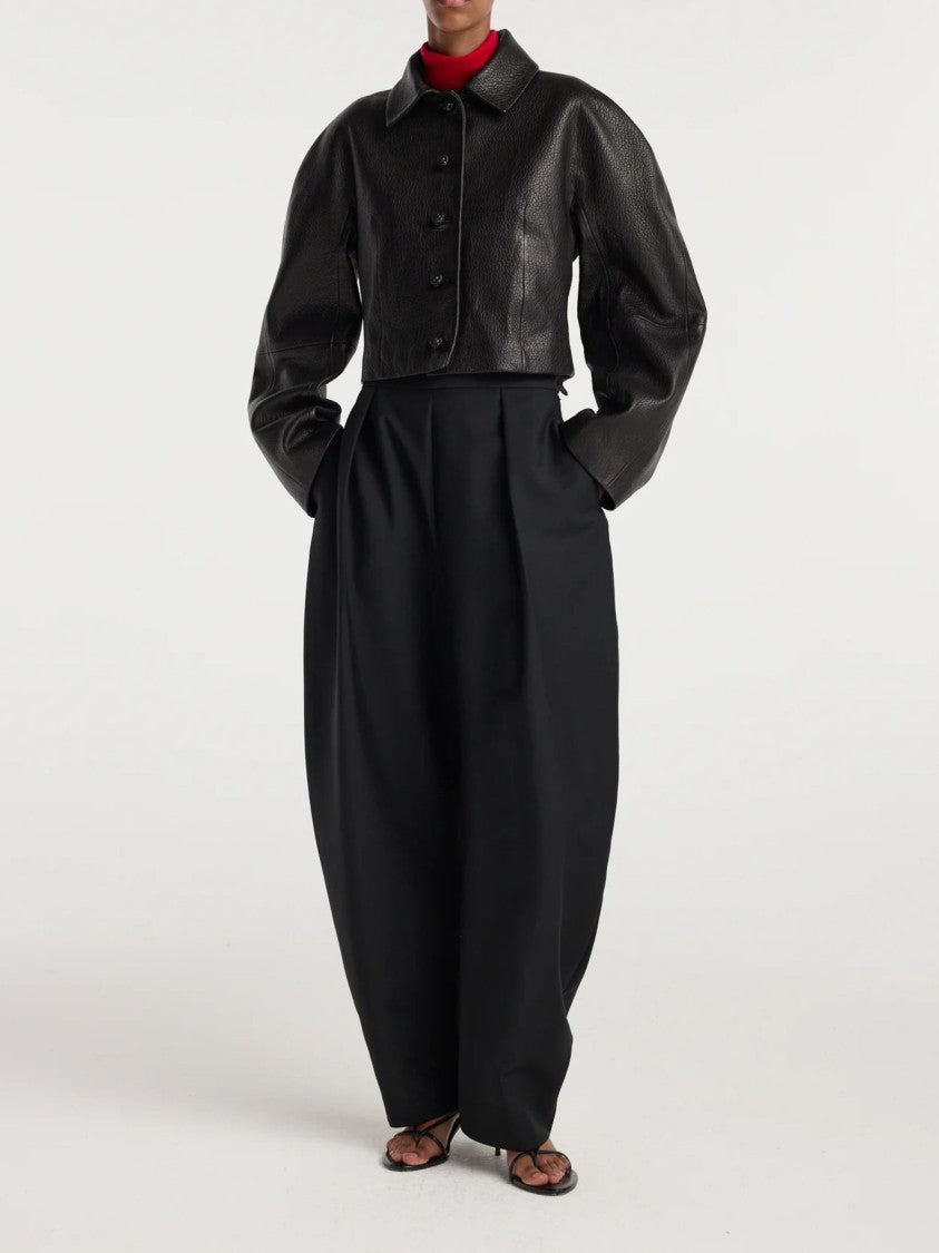 Róhe Black Leather Cropped Leather Jacket