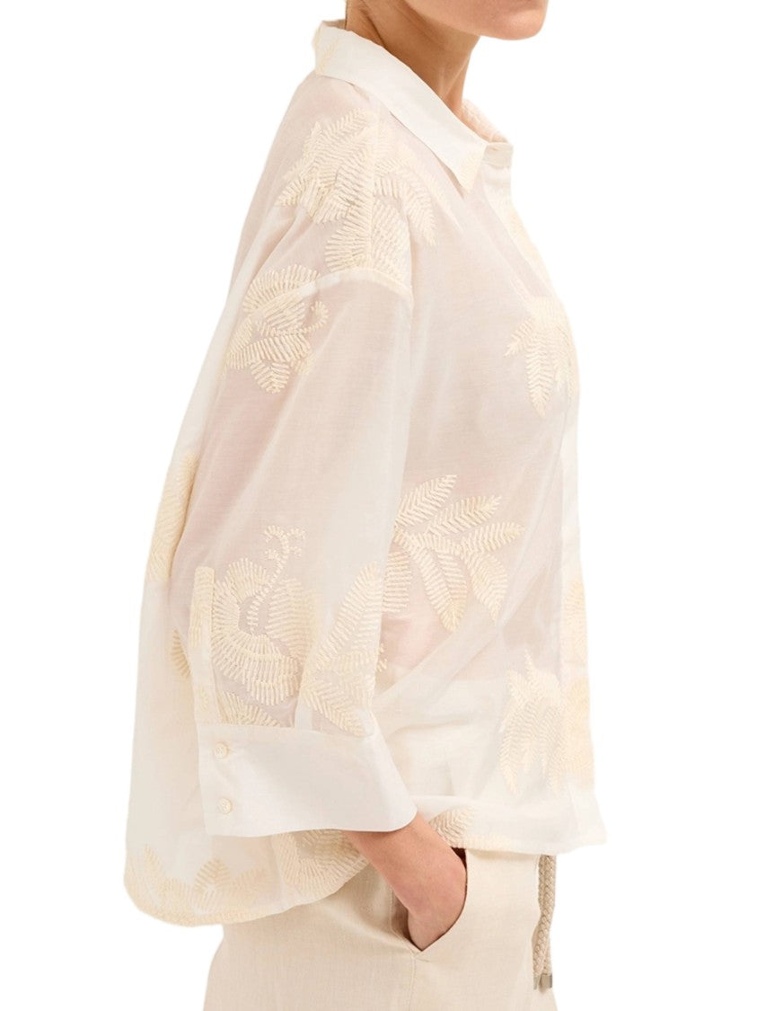 Biancalancia Semi-Sheer Floral Embroidery Blouse