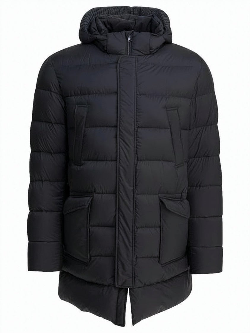 Herno Quilted Grey Down Jacket With Hood And Concealed Zipper