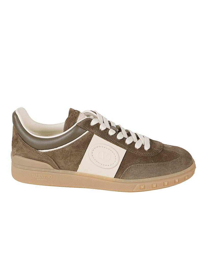 Valentino Garavani Low-Top Suede Sneakers With Contrasting White Panel And Embossed Detailing