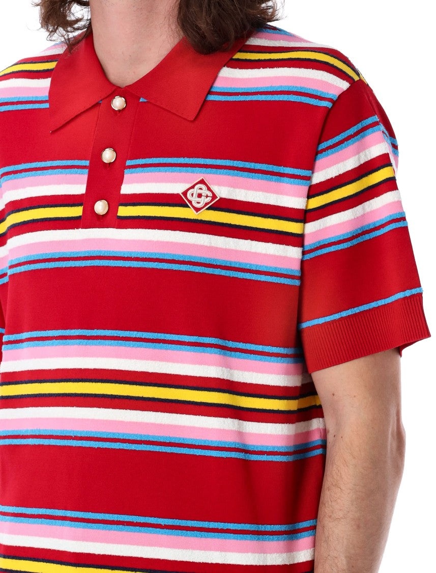 Casablanca Embroidered Logo Striped Knit Polo Shirt