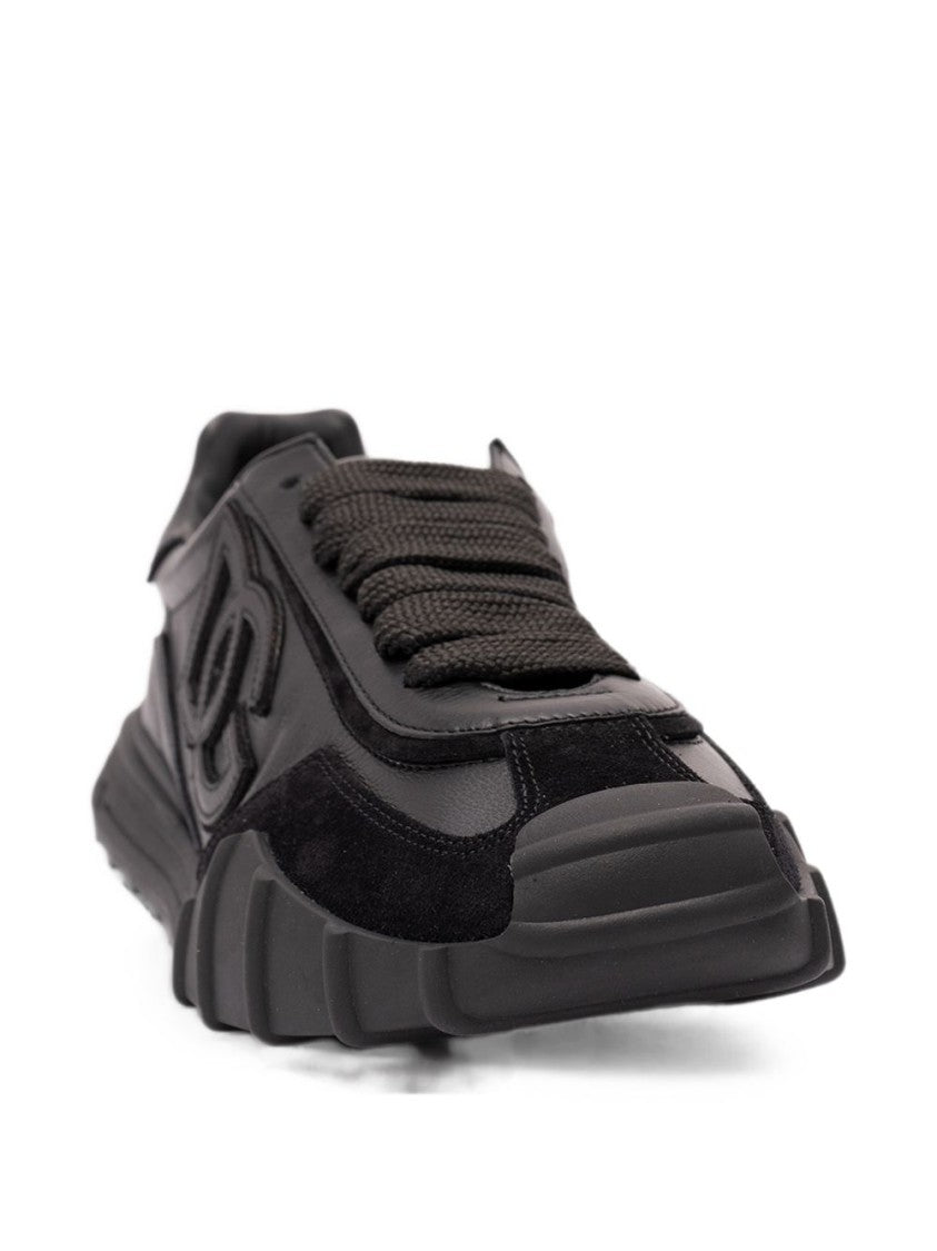 Dolce & Gabbana Black Calf Leather Suede Chunky Sneakers