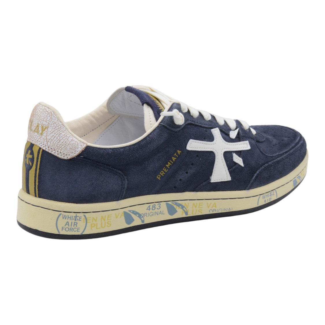 Premiata Navy Blue Suede Sneakers With White Leather Accents