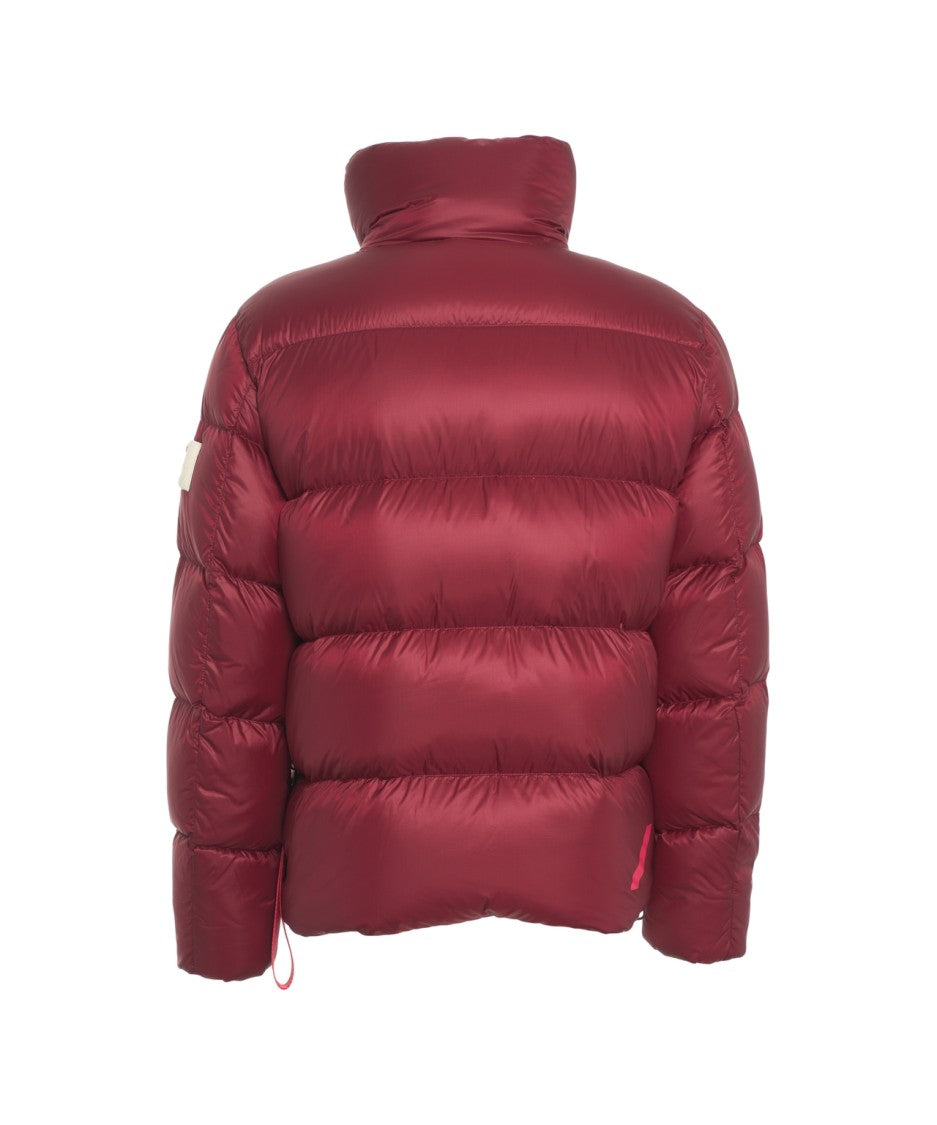 After Label Burgundy High-Collar Puffer Jacket With Down Insulation