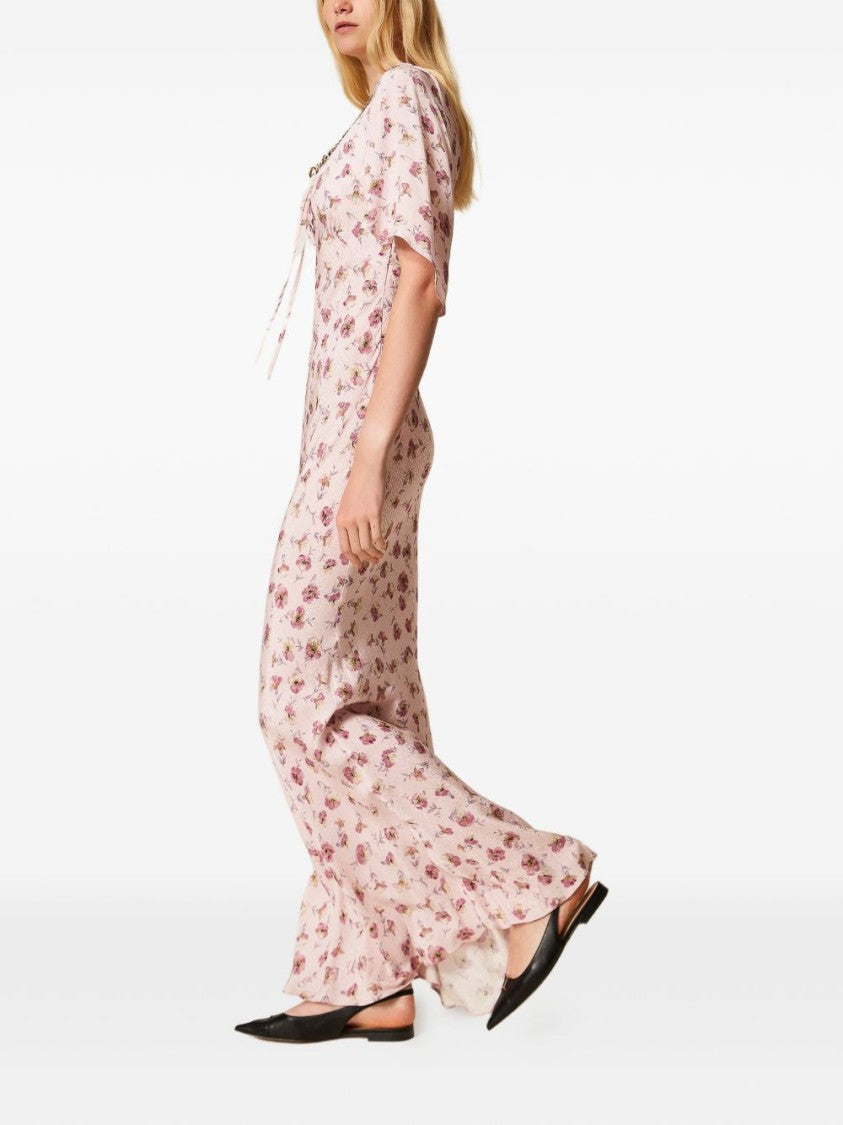 Twin-Set Pink Floral Maxi Dress With Flattering Fit