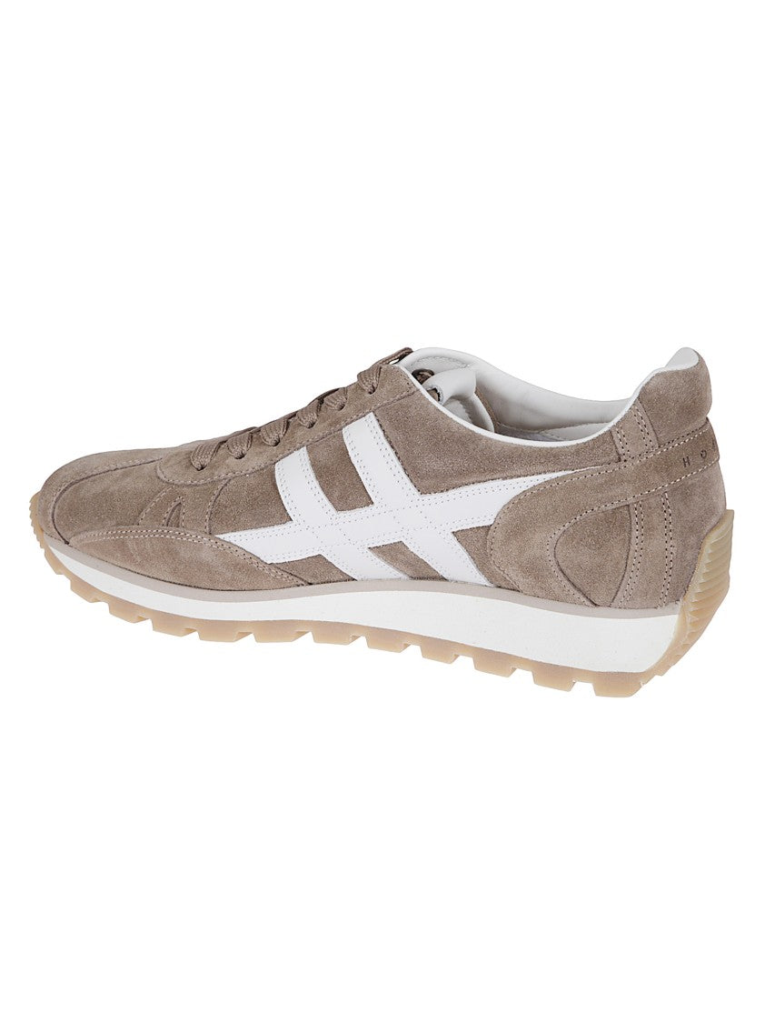 Hogan Beige Suede Sneakers With White Leather Logo