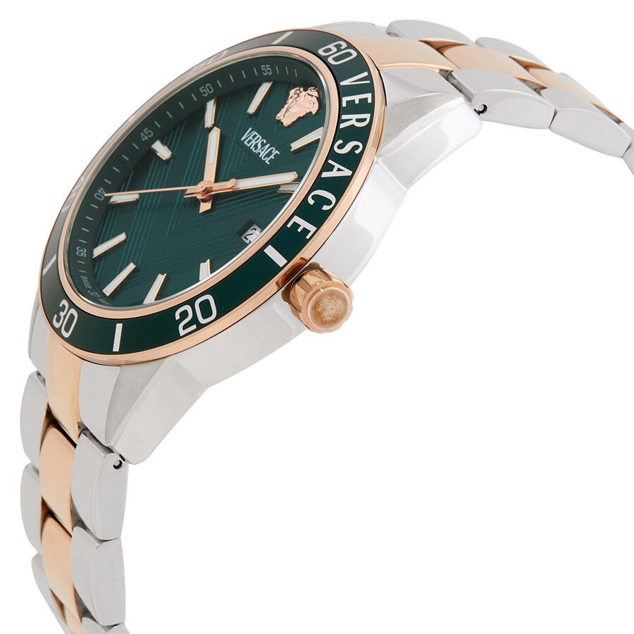 Versace Greca Urban Quartz Watch With Green Dial And Dual-Tone Bracelet
