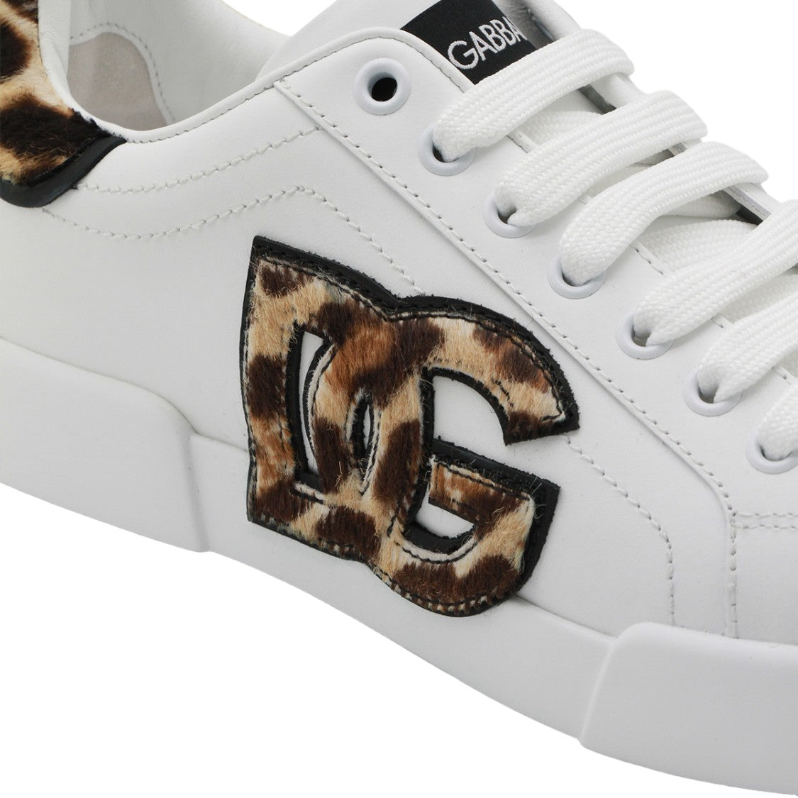 Dolce & Gabbana White Leather Sneakers With Leopard Print Accents