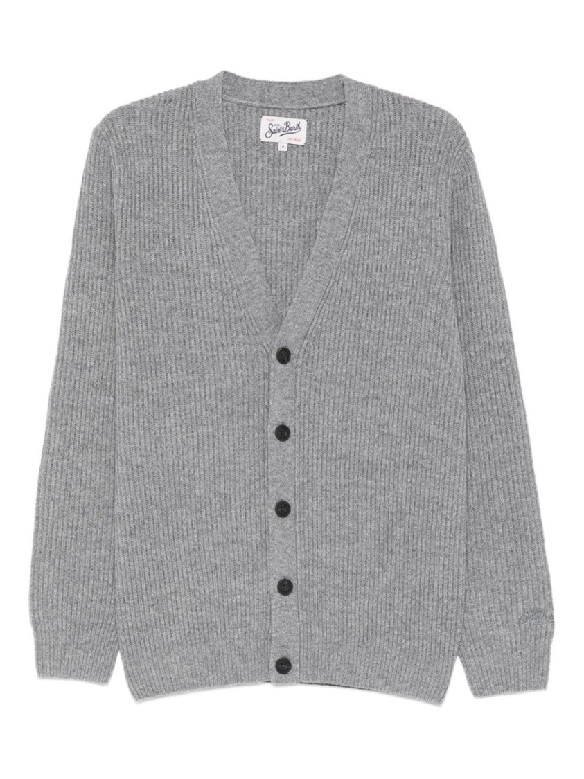 Mc2 Saint Barth Grey Ribbed Knit Wool Cardigan