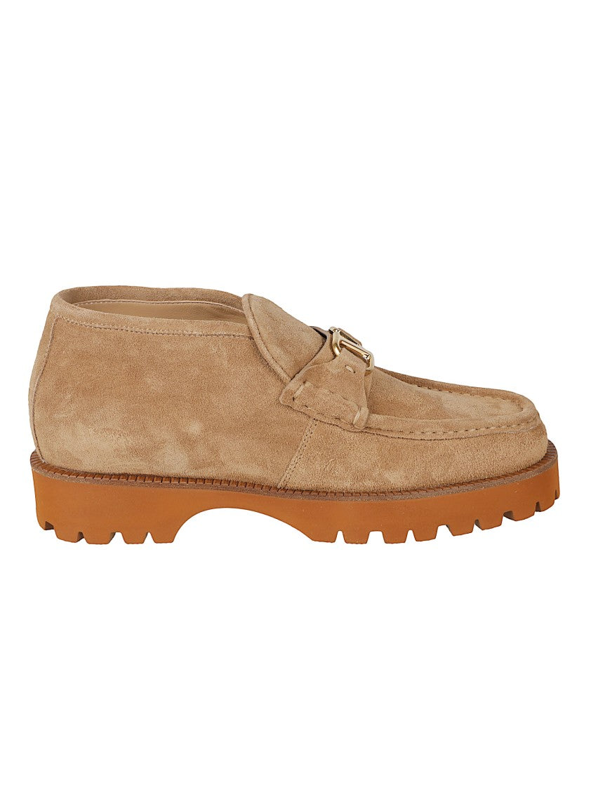 Valentino Garavani Chunky Rubber Sole Loafers With Suede Upper And Metallic Buckle
